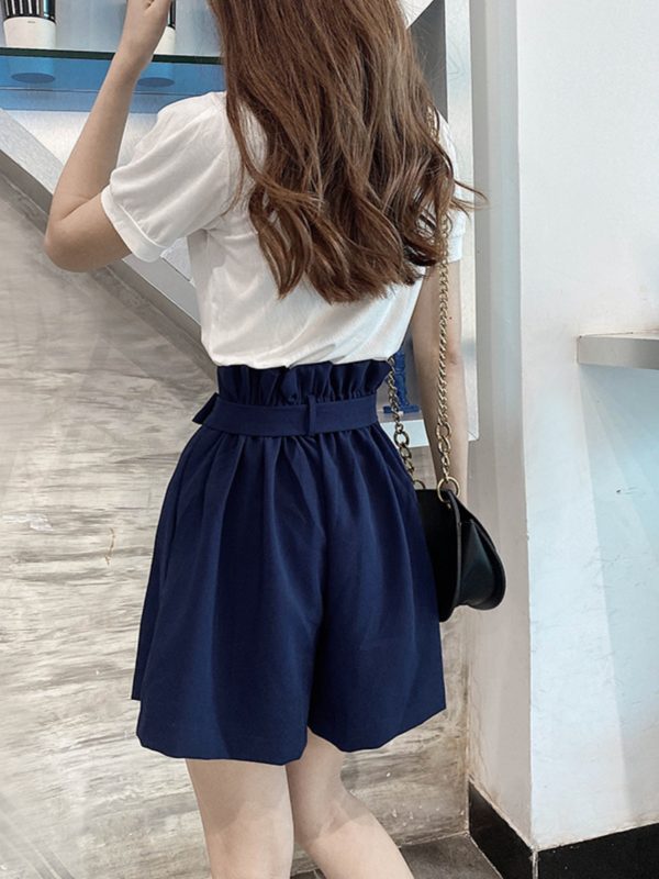 High-Waisted Floral Bud Skirt Pants with Drawstring Waist, Pockets, Ruffled Hem, A-Line Wide-Leg Shorts for Spring/Summer Fashion