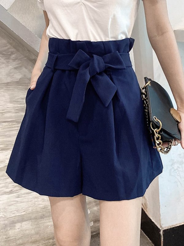High-Waisted Floral Bud Skirt Pants with Drawstring Waist, Pockets, Ruffled Hem, A-Line Wide-Leg Shorts for Spring/Summer Fashion