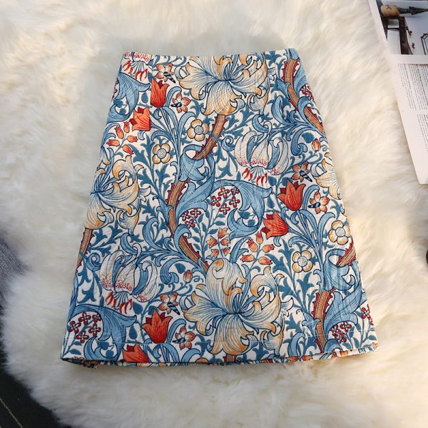 High-Waisted Floral Midi Skirt for Women - Retro A-Line Bodycon Design, Perfect for Summer 2022 Fashion