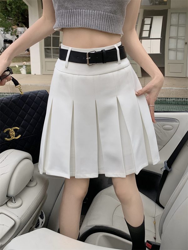 High-Waisted Gray Pleated Midi Skirt for Women, Plus Size, Korean Style College Fashion, Japanese Design Workwear Skirt