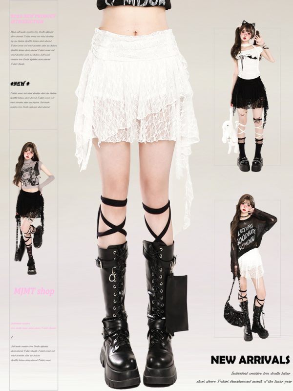 High-Waisted Irregular Ballet Skirt for Women - Summer Lace A-Line Short Skirt - Trendy Hot Girl Fashion