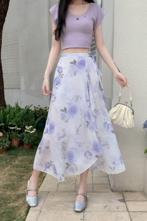 High-Waisted Irregular Floral Chiffon Skirt and Fishtail Long Dress for Travel, Beach, and Sun Protection