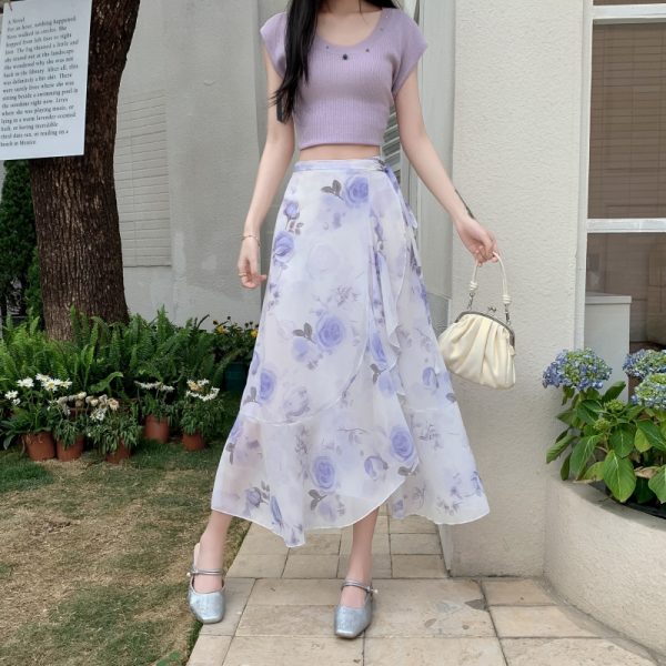 High-Waisted Irregular Floral Chiffon Skirt and Fishtail Long Dress for Travel, Beach, and Sun Protection