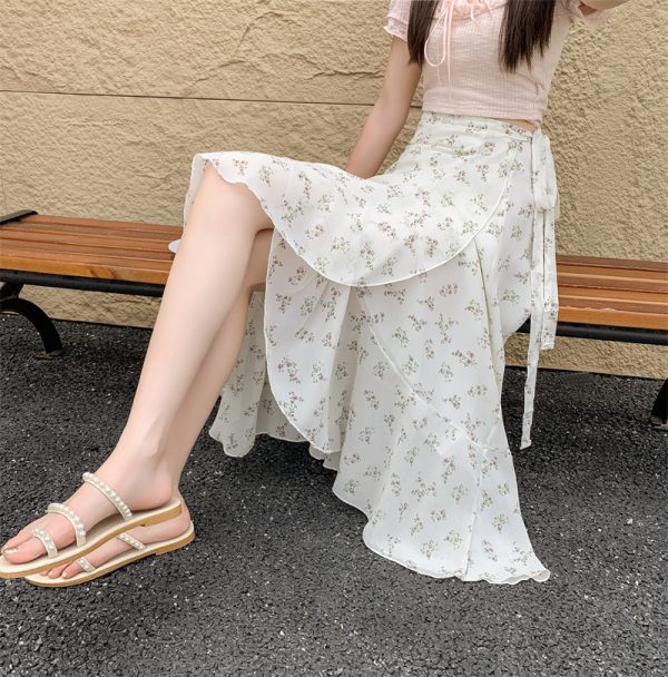 High-Waisted Irregular Floral Chiffon Skirt and Fishtail Long Dress for Travel, Beach, and Sun Protection