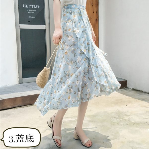 High-Waisted Irregular Floral Chiffon Skirt and Fishtail Long Dress for Travel, Beach, and Sun Protection