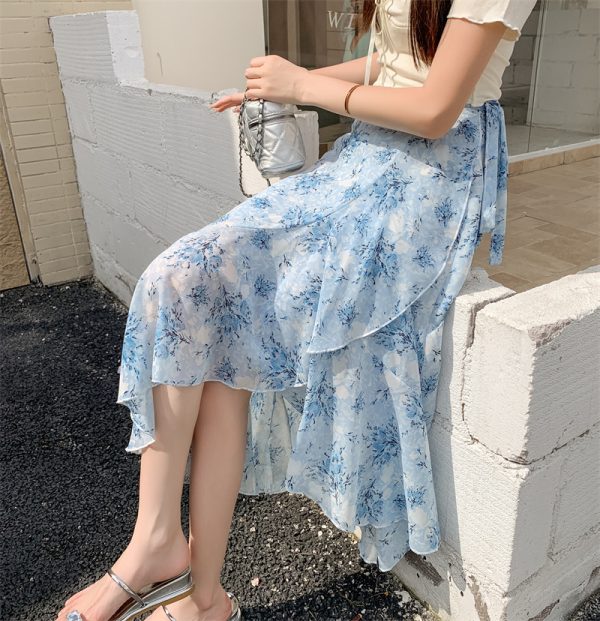 High-Waisted Irregular Floral Chiffon Skirt and Fishtail Long Dress for Travel, Beach, and Sun Protection