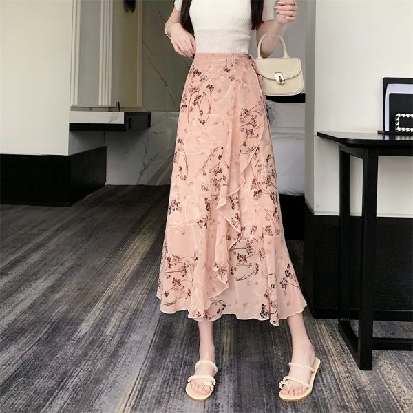 High-Waisted Irregular Floral Chiffon Skirt and Fishtail Long Dress for Travel, Beach, and Sun Protection