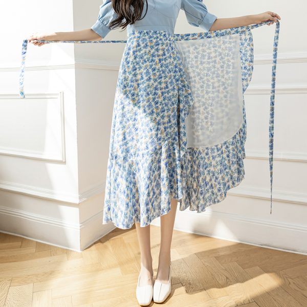 High-Waisted Irregular Floral Chiffon Skirt and Fishtail Long Dress for Travel, Beach, and Sun Protection
