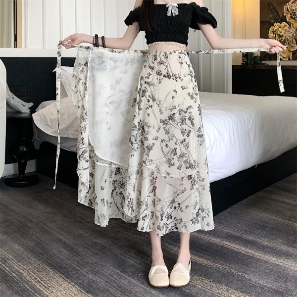 High-Waisted Irregular Floral Chiffon Skirt and Fishtail Long Dress for Travel, Beach, and Sun Protection