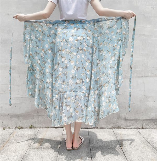High-Waisted Irregular Floral Chiffon Skirt and Fishtail Long Dress for Travel, Beach, and Sun Protection