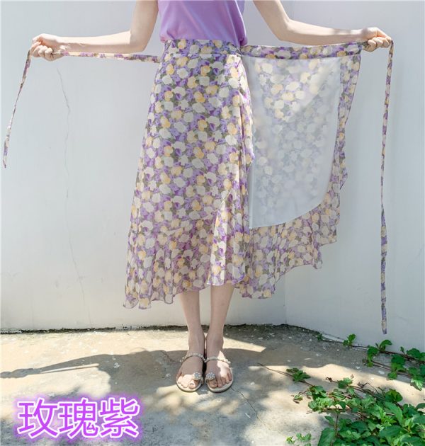 High-Waisted Irregular Floral Chiffon Skirt and Fishtail Long Dress for Travel, Beach, and Sun Protection