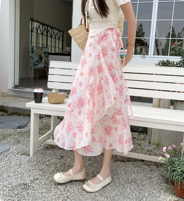 High-Waisted Irregular Floral Chiffon Skirt and Fishtail Long Dress for Travel, Beach, and Sun Protection