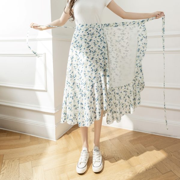High-Waisted Irregular Floral Chiffon Skirt and Fishtail Long Dress for Travel, Beach, and Sun Protection