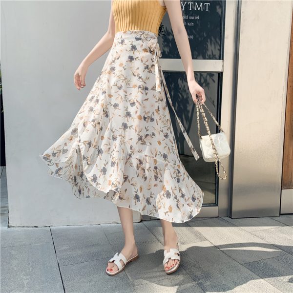 High-Waisted Irregular Floral Chiffon Skirt and Fishtail Long Dress for Travel, Beach, and Sun Protection