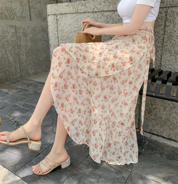 High-Waisted Irregular Floral Chiffon Skirt and Fishtail Long Dress for Travel, Beach, and Sun Protection
