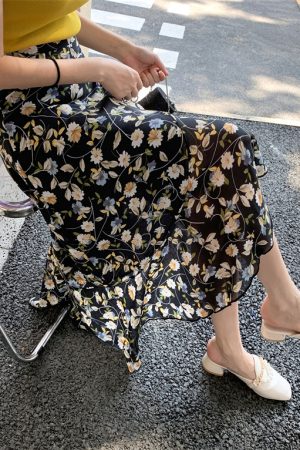 High-Waisted Irregular Floral Chiffon Skirt and Fishtail Long Dress for Travel, Beach, and Sun Protection