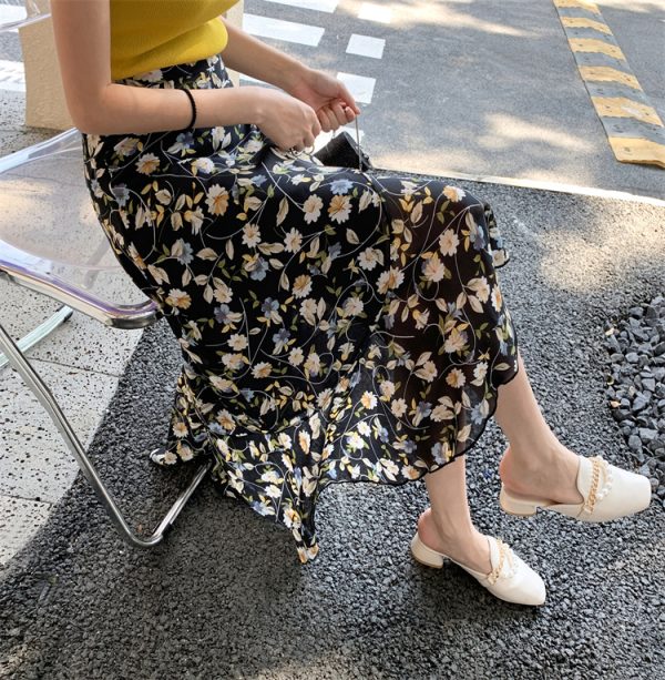 High-Waisted Irregular Floral Chiffon Skirt and Fishtail Long Dress for Travel, Beach, and Sun Protection