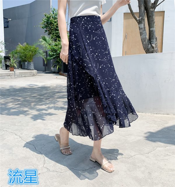 High-Waisted Irregular Floral Chiffon Skirt and Fishtail Long Dress for Travel, Beach, and Sun Protection