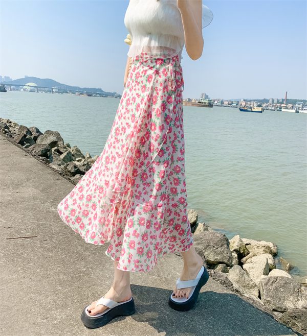High-Waisted Irregular Floral Chiffon Skirt and Fishtail Long Dress for Travel, Beach, and Sun Protection