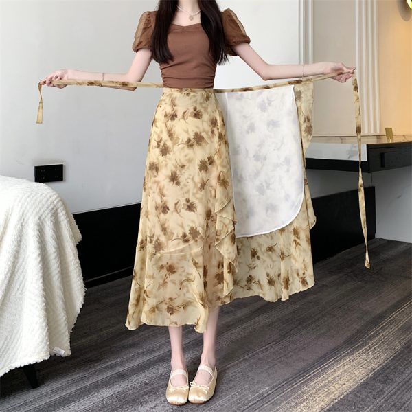 High-Waisted Irregular Floral Chiffon Skirt and Fishtail Long Dress for Travel, Beach, and Sun Protection