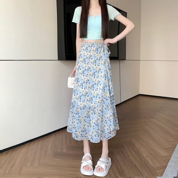 High-Waisted Irregular Floral Chiffon Skirt and Fishtail Long Dress for Travel, Beach, and Sun Protection