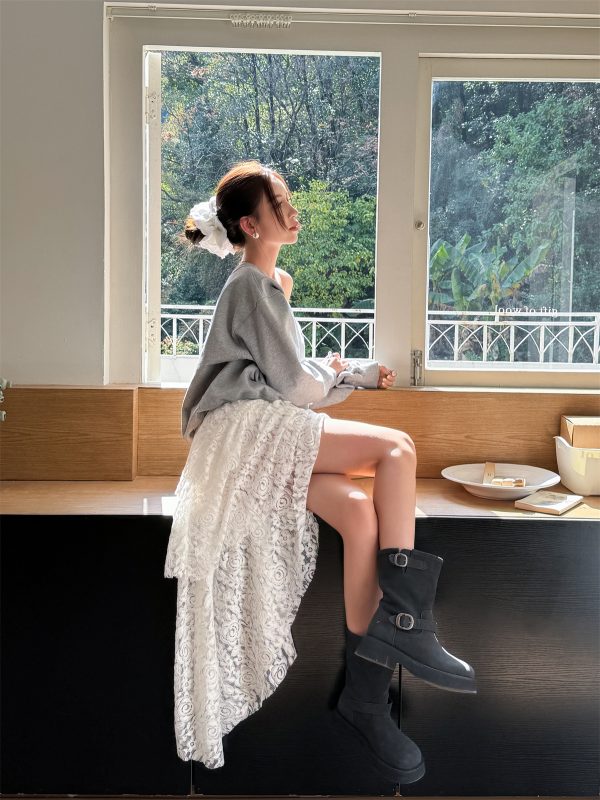 High-Waisted Irregular Lace Half Skirt for Women - 2025 Spring Summer White Mid-Length Cake Skirt, Lightweight Fashion Essential