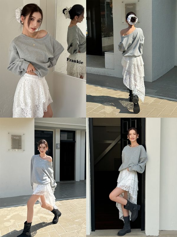 High-Waisted Irregular Lace Half Skirt for Women - 2025 Spring Summer White Mid-Length Cake Skirt, Lightweight Fashion Essential