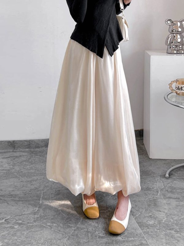 High-Waisted Jellyfish Floral A-Line Skirt - Slim Fit, Glossy Finish, Puff Style, Spring Summer Women's Fashion, Elastic Waist