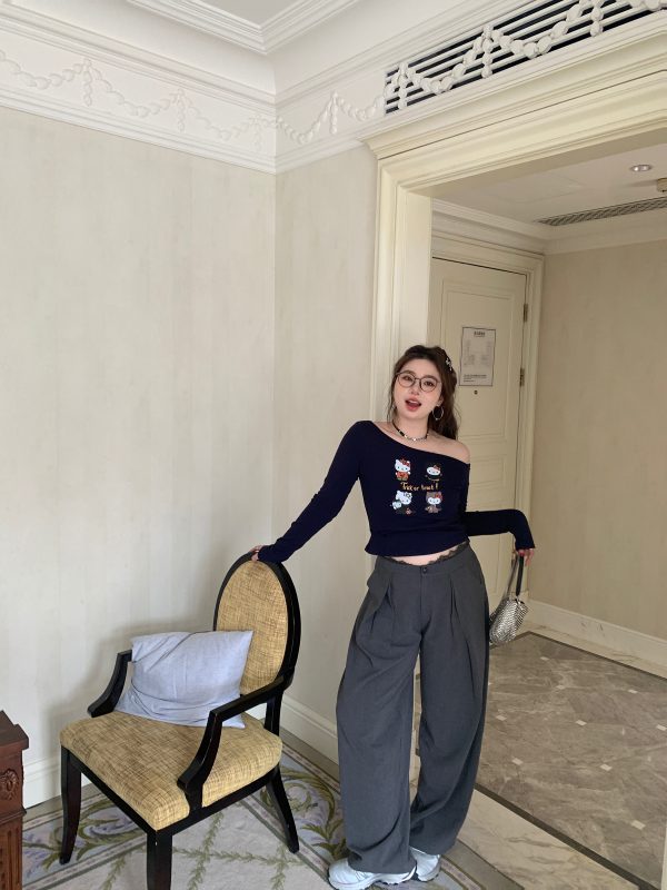 High-Waisted Lace Splicing Wide-Leg Pants - Relaxed Fit Slimming Trousers for Effortless Style