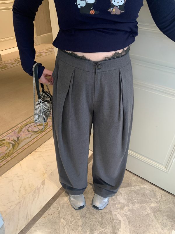 High-Waisted Lace Splicing Wide-Leg Pants - Relaxed Fit Slimming Trousers for Effortless Style