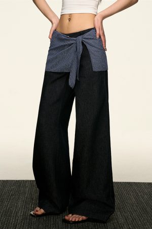 High-Waisted Layered Two-Piece Denim Pants for Women, Slimming Straight-Leg & Versatile Loose Wide-Leg Style, Spring Summer Fashion