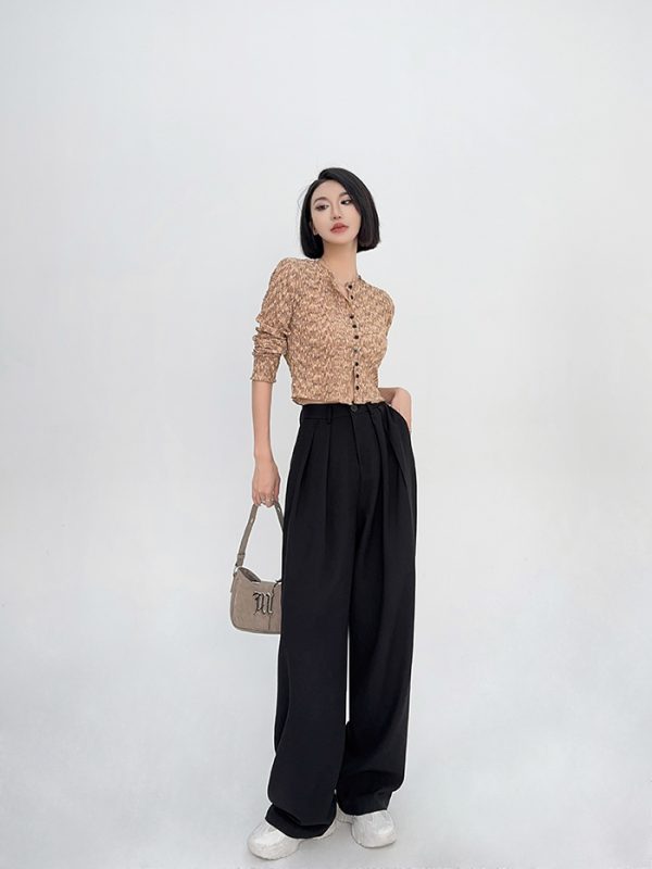 High-Waisted Loose Off-White Wide-Leg Pants for Women - Spring/Summer Floor-Length Draped Trousers in Light Fabric