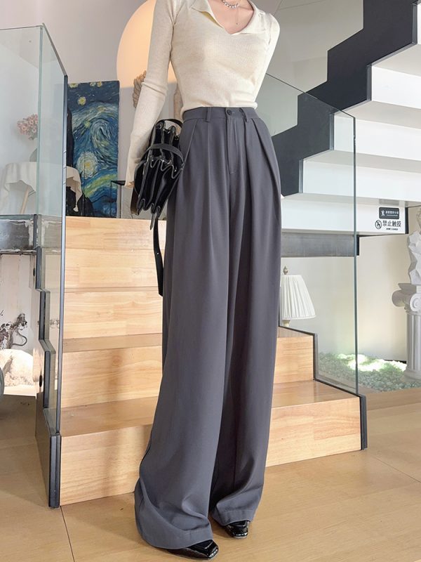 High-Waisted Loose Off-White Wide-Leg Pants for Women - Spring/Summer Floor-Length Draped Trousers in Light Fabric