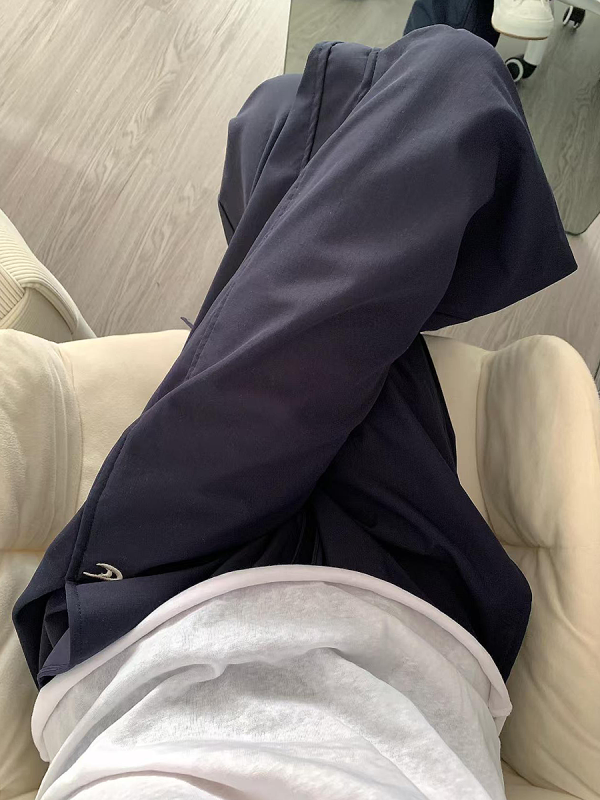 High-Waisted Navy Blue Relaxed Straight-Leg Work Pants for Women, Loose Fit Wide-Leg Sports Casual Trousers for Spring and Autumn