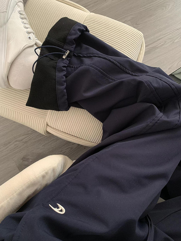 High-Waisted Navy Blue Relaxed Straight-Leg Work Pants for Women, Loose Fit Wide-Leg Sports Casual Trousers for Spring and Autumn