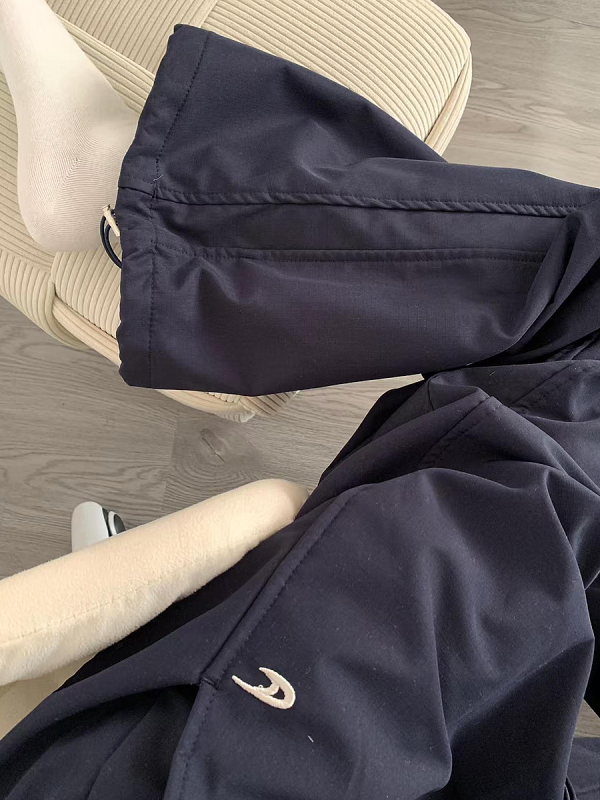 High-Waisted Navy Blue Relaxed Straight-Leg Work Pants for Women, Loose Fit Wide-Leg Sports Casual Trousers for Spring and Autumn