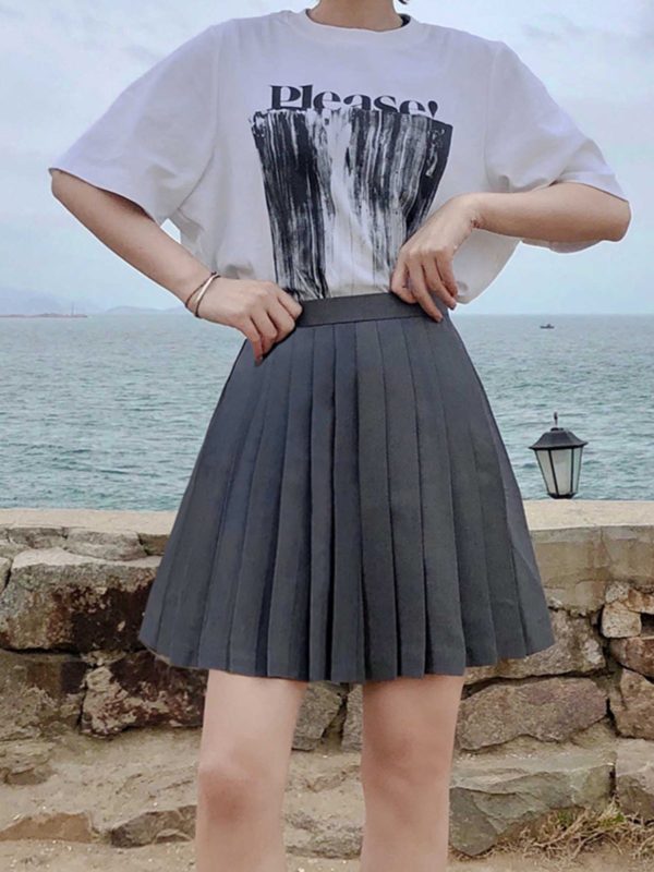 High-Waisted Pleated A-Line Skirt, Flared Design, Adjustable Cotton Midi Skirt for Spring and Summer 2025, Versatile and Slimming Style
