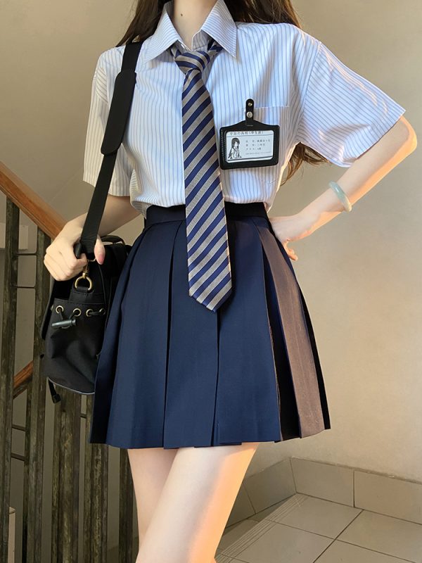 High-Waisted Pleated JK Uniform Skirt - Plaid and Solid Color Basic Style, Authentic Pudding Bear Inspired Design