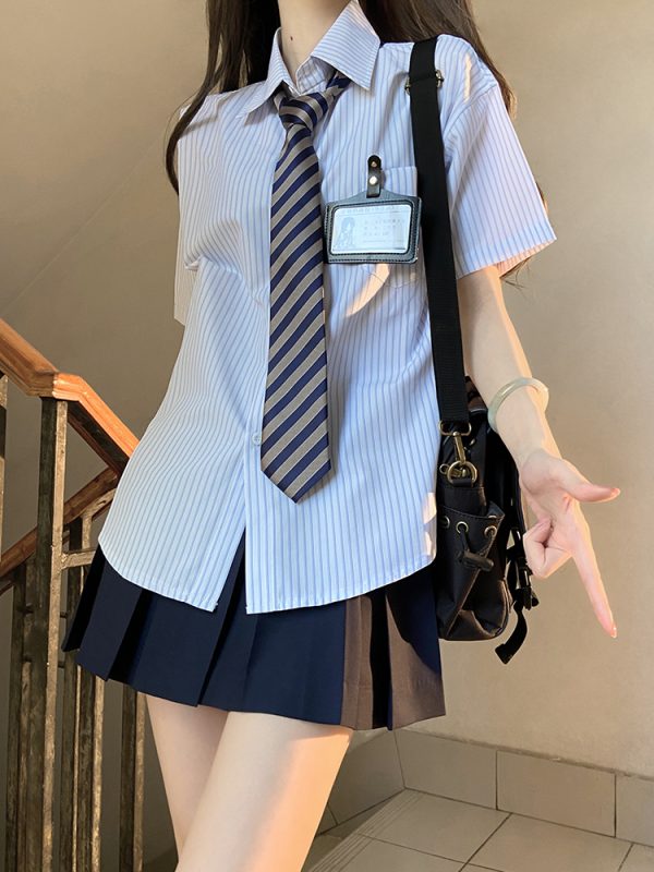 High-Waisted Pleated JK Uniform Skirt - Plaid and Solid Color Basic Style, Authentic Pudding Bear Inspired Design