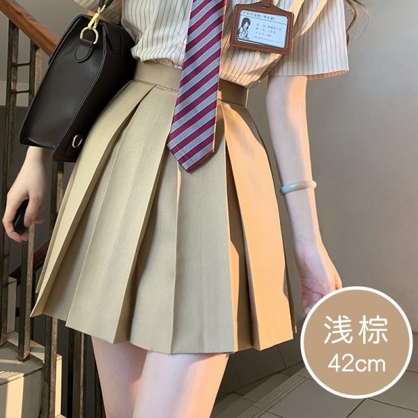 High-Waisted Pleated JK Uniform Skirt in Plaid - Solid Color Basic Style, Authentic 90s-Inspired Pudding Bear Aesthetic