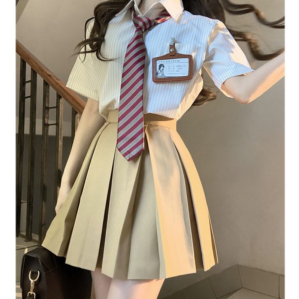 High-Waisted Pleated JK Uniform Skirt in Plaid - Solid Color Basic Style, Authentic 90s-Inspired Pudding Bear Aesthetic