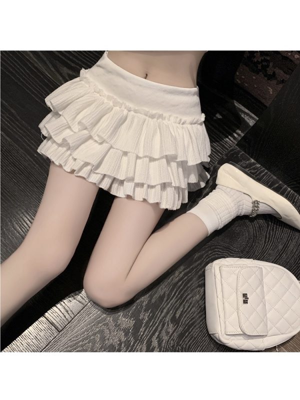 High-Waisted Pleated Short Skirt for Women - Slimming White Cake Skirt, Y2K Internet Celebrity Style