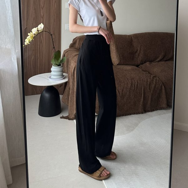 High-Waisted Pure Cotton Banana Pants for Women - Summer Lightweight Breathable Loose-Fitting Long Trousers with Pockets