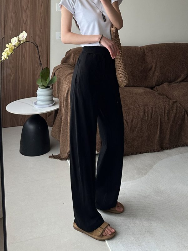 High-Waisted Pure Cotton Banana Pants for Women - Summer Lightweight Breathable Loose-Fitting Long Trousers with Pockets