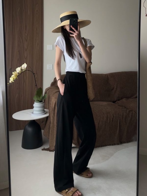 High-Waisted Pure Cotton Banana Pants for Women - Summer Lightweight Breathable Loose-Fitting Long Trousers with Pockets