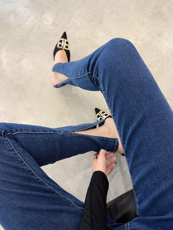 High-Waisted Slim-Fit Stretchy Skinny Jeans with Side Slits for Women - Lightweight Fabric, Perfect for Autumn and Spring