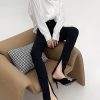 High-Waisted Slim-Fit Stretchy Skinny Jeans with Side Slits for Women - Lightweight Fabric, Perfect for Autumn and Spring