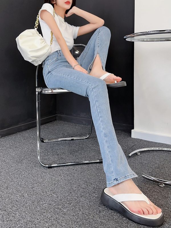 High-Waisted Slim-Fit Stretchy Skinny Jeans with Side Slits for Women - Lightweight Fabric, Perfect for Autumn and Spring