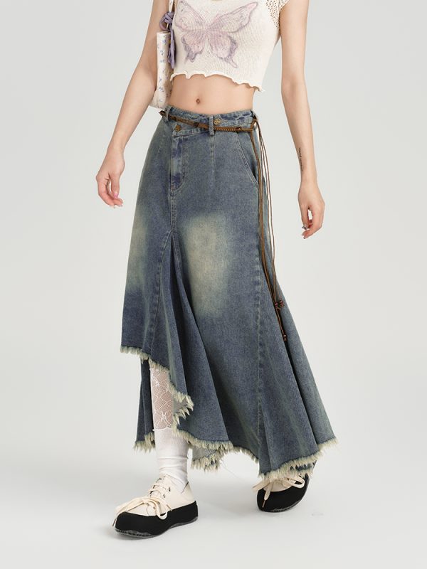 High-Waisted Slim Fit Vintage Denim Skirt for Women - Irregular Hem, Summer Style, Retro Fashion