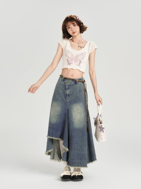 High-Waisted Slim Fit Vintage Denim Skirt for Women - Irregular Hem, Summer Style, Retro Fashion